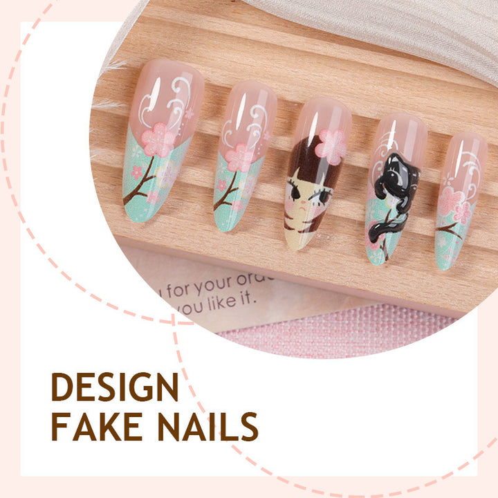 Kreatives Kunstnagelset mit bunten floralen und eleganten Designs Karnz
