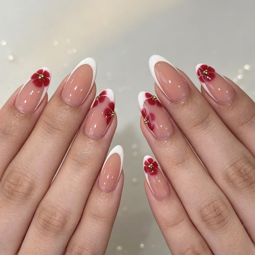 Künstlerische florale French Tip Press-On Nägel Karnz