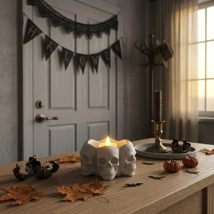 Keramik-Schädel-Planter mehrköpfige Blumenschale und Kerzenhalter für Halloween-Deko