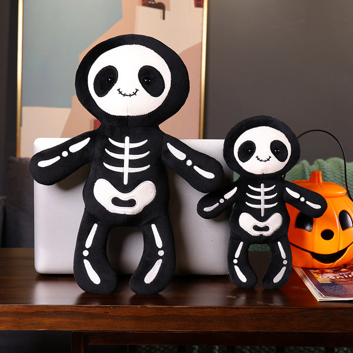 Weiches Plüsch-Skelett-Panda-Sitz-Kuschel-Puppe mit besticktem Knochenmotiv Karnz