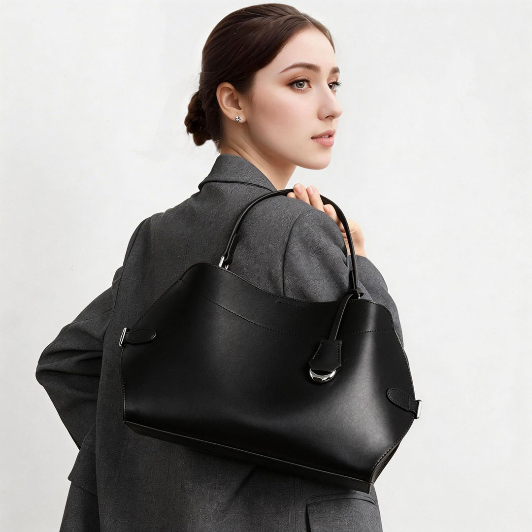 Strukturiert Glattes Leder Top-Handle Tote Bag mit Silber Hardware