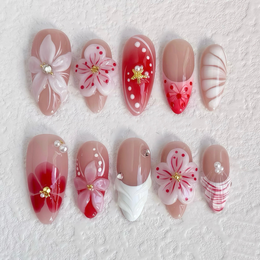 Künstlerische Florale Druck-Nagelkollektion