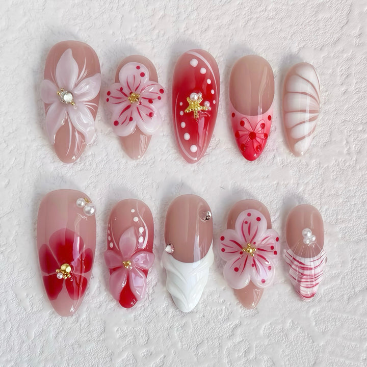 Künstlerische Florale Druck-Nagelkollektion
