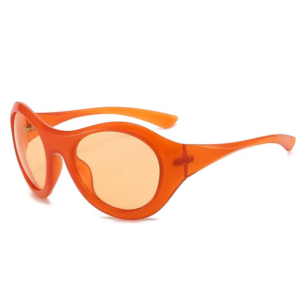 Damen Modische Ovale Sonnenbrille mit transparentem Rahmen Karnz