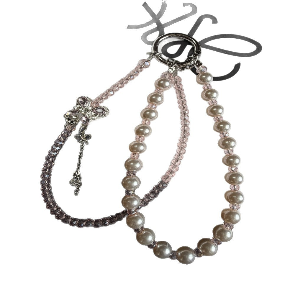 Elegante Perlen- und Kristall-Anhänger Telefon-Lanyard Karnz