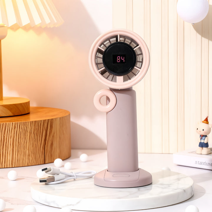 Damen Tragbarer Mini-Ventilator mit digitaler Geschwindigkeitsanzeige und USB-Ladefunktion Karnz