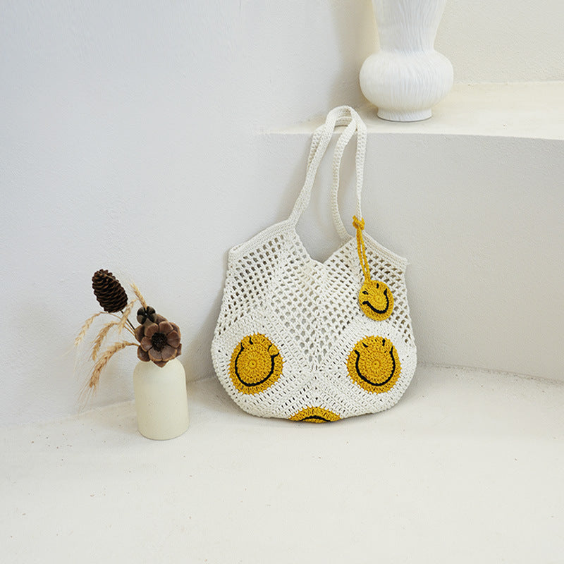 Damen Handgefertigte Makramee Tasche mit fröhlichen Sonnenmotiven Karnz