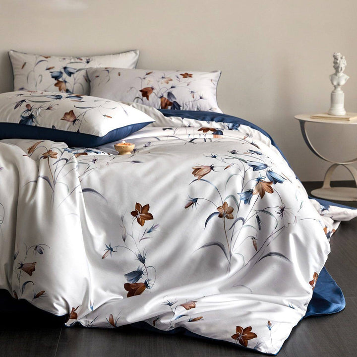 Blumen Satin-Feel Bettdeckenbezug-Set mit Oxford-Kissenbezügen