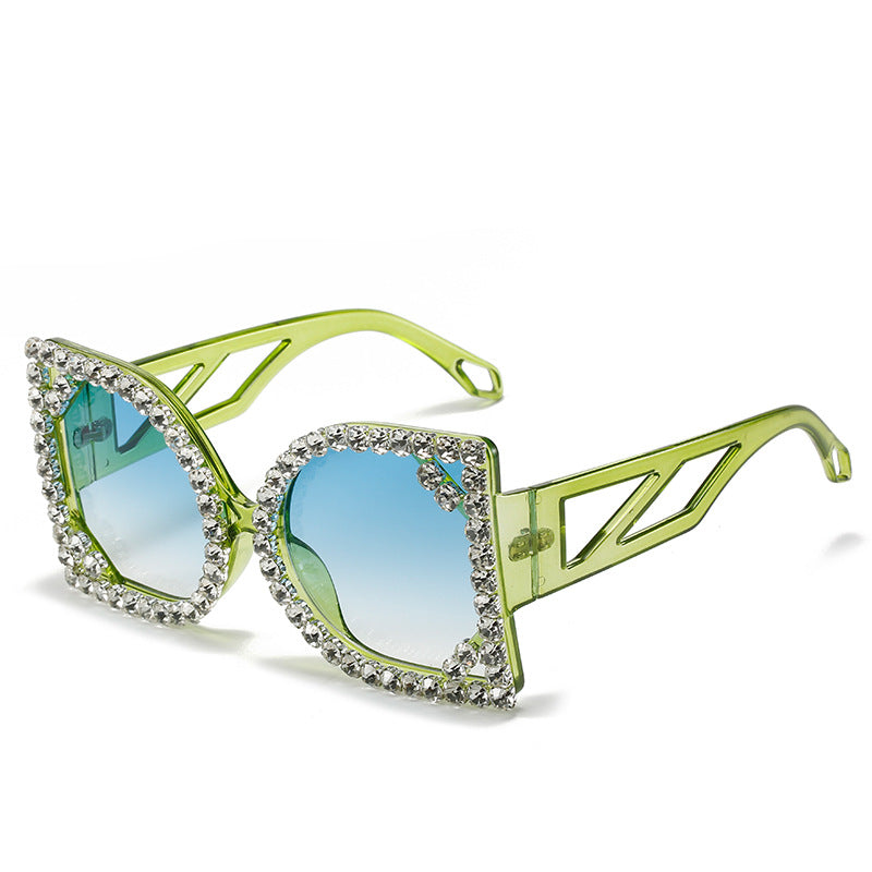 Statement Rhinestone-beschichtete sechseckige Sonnenbrille Karnz