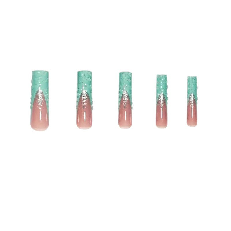 Künstlerisches langes Press-On-Nagelkunst-Set mit strukturiertem Design Karnz