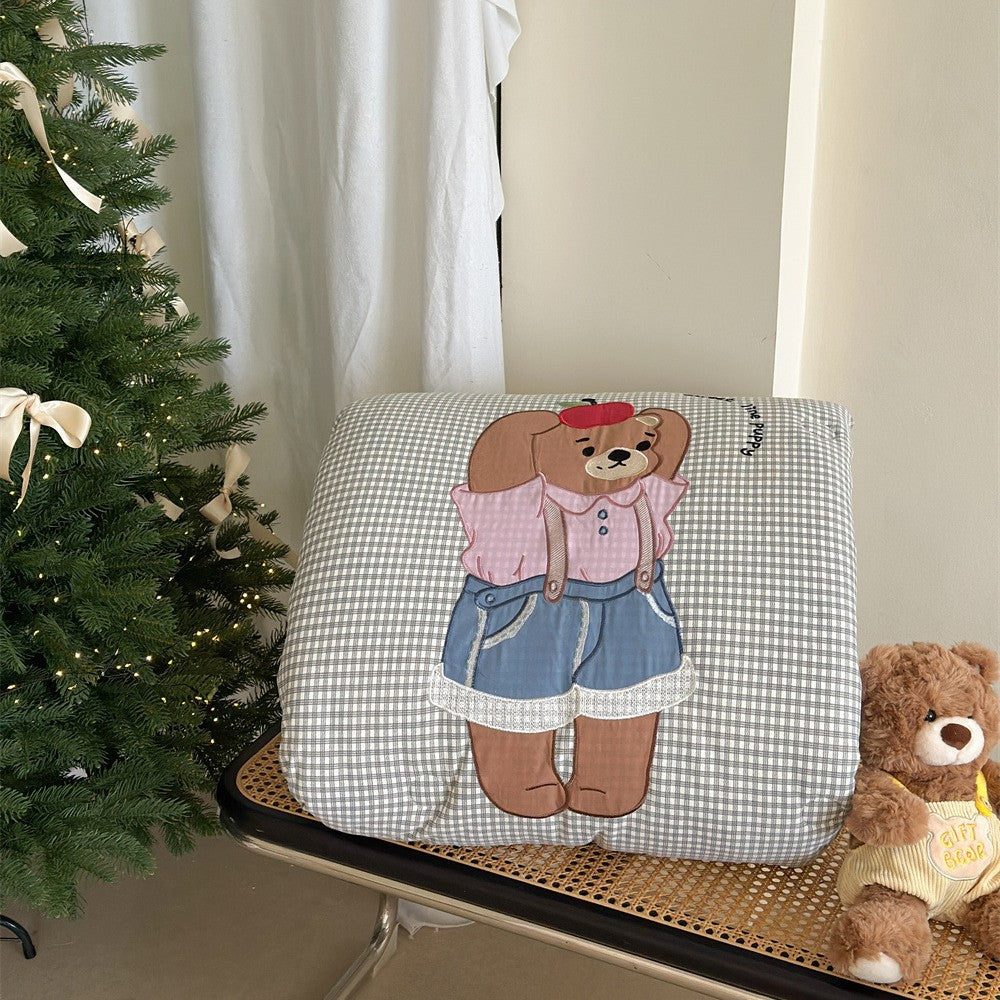Kinder-Steppdecke mit applizierter Katze und Teddybär extraweiche Kuscheldecke