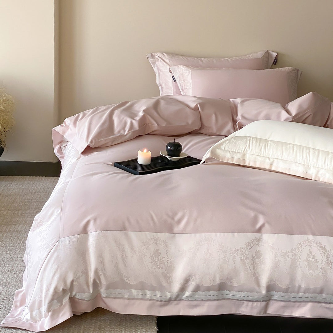 Luxus Baumwoll-Satin Jacquard Border Bettbezug Set mit verstecktem Reißverschlussverschluss