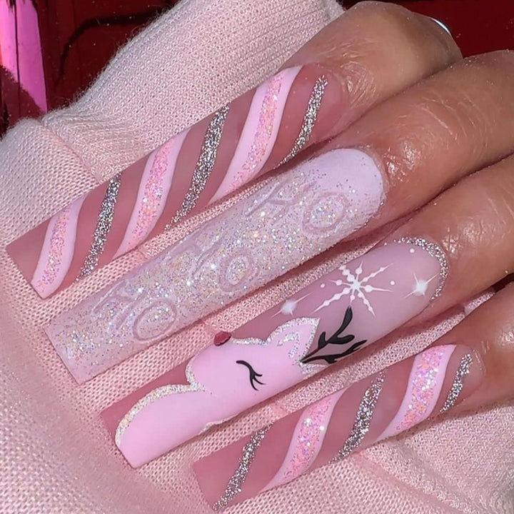 Dekoratives Press-On-Nagelkunst-Set mit elegantem Blumen- und Glitzermuster Karnz