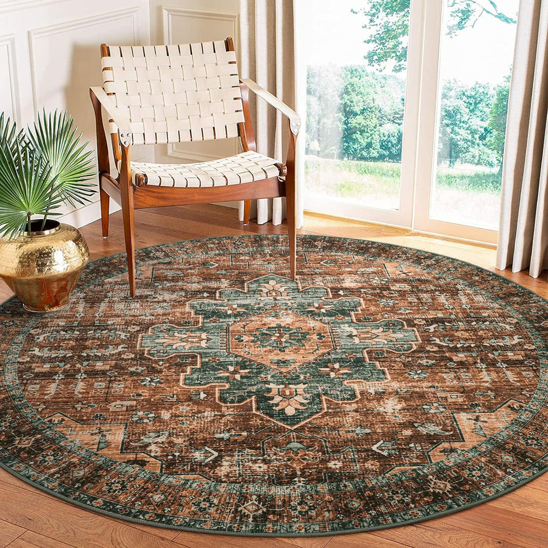 Runder Vintage Blumen Teppich