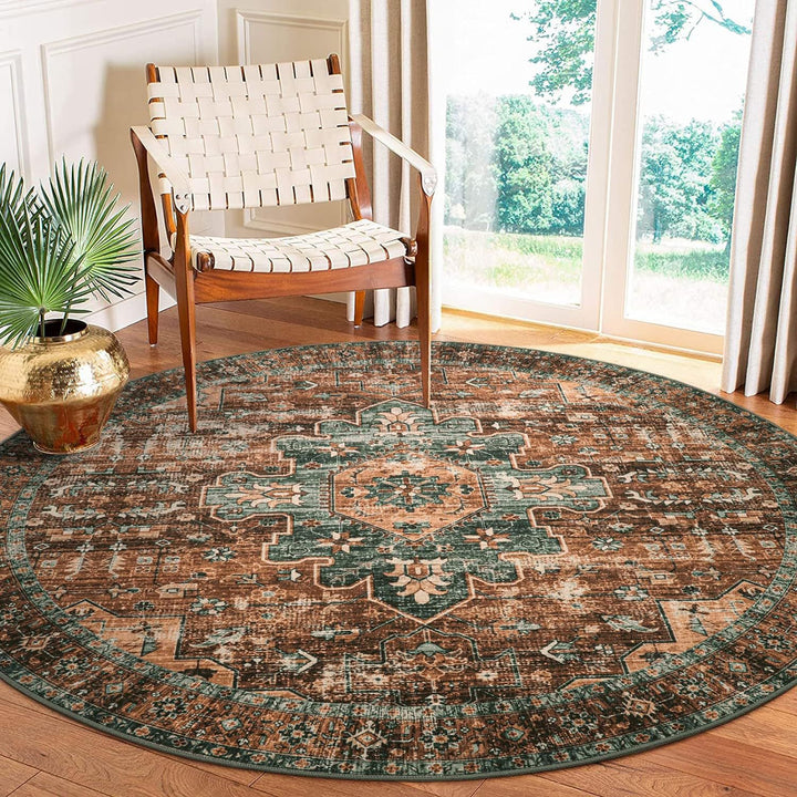Runder Vintage Blumen Teppich