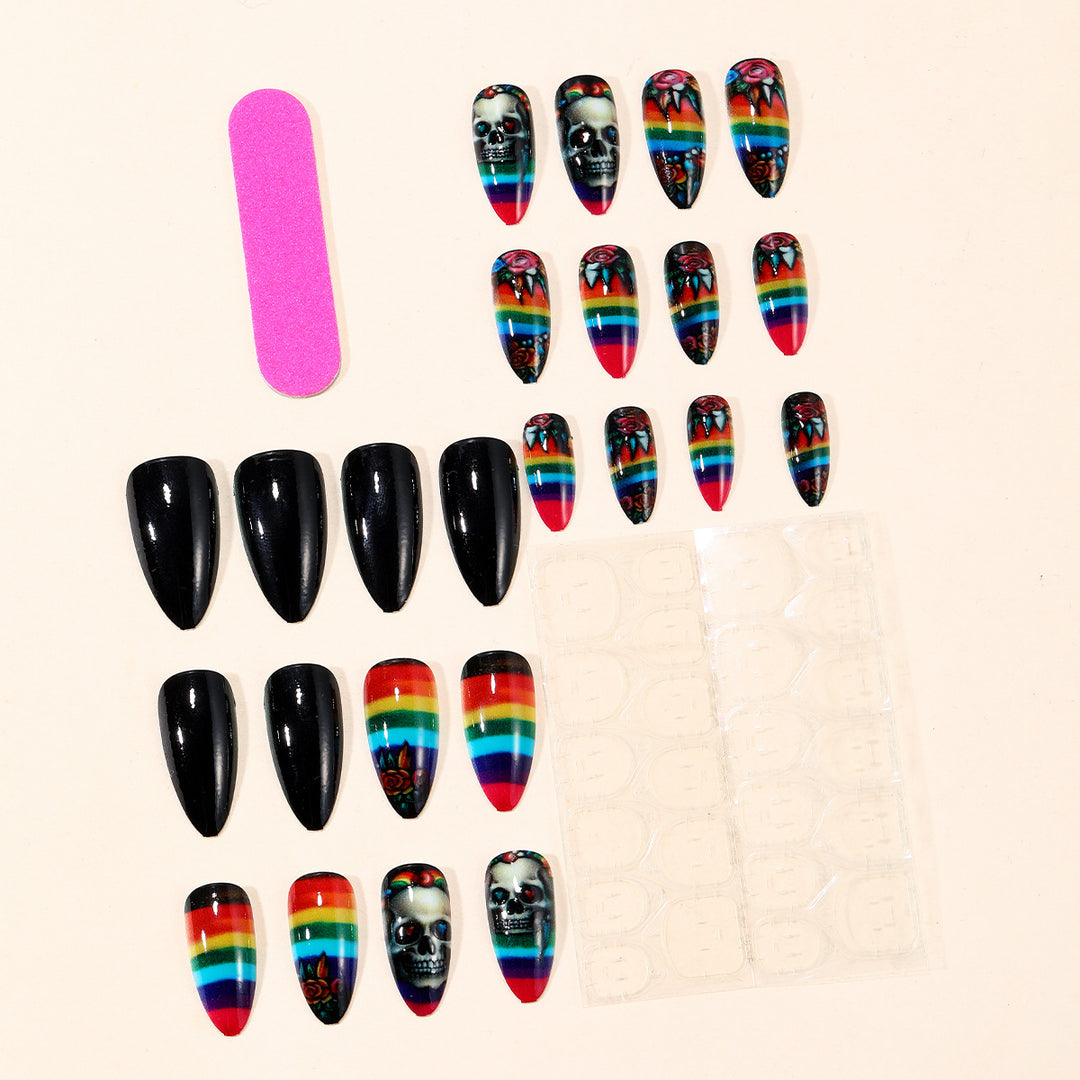 Künstlerische Skull-Themen Stiletto Nagelkunst Extensions Karnz