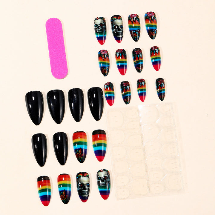 Künstlerische Skull-Themen Stiletto Nagelkunst Extensions Karnz