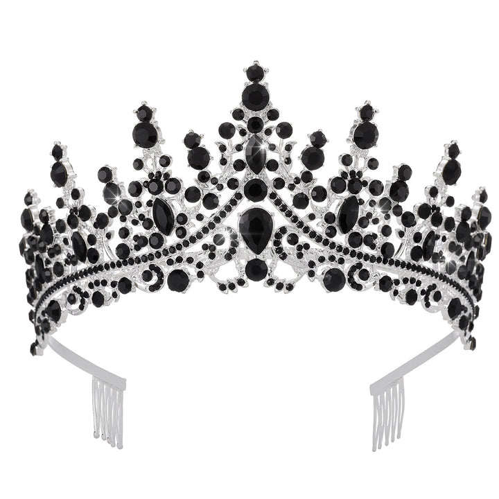 Damen Opulente Tiara mit schwarzem Kristallbesatz Karnz