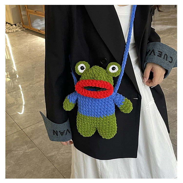 Spaßige gehäkelte Frosch-Motiv Mini-Rucksäcke