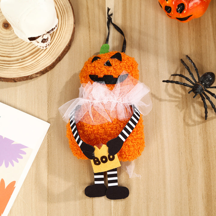 Niedlicher Halloween Kürbis Plüsch-Dekoanhänger mit Tüll