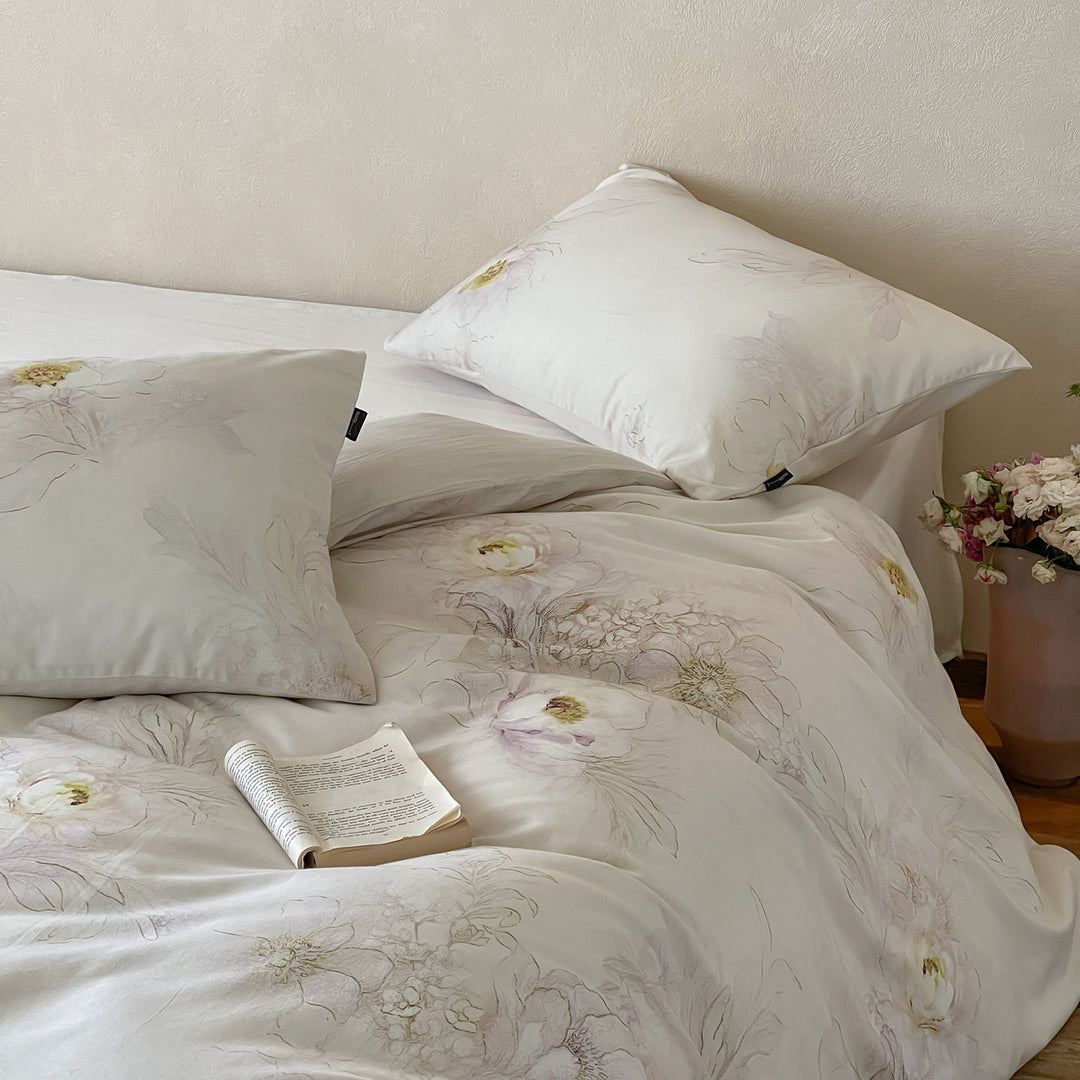 Luxuriöses Baumwollsatin-Bettbezug-Set mit floralem Vintage-Muster und Kissenbezügen