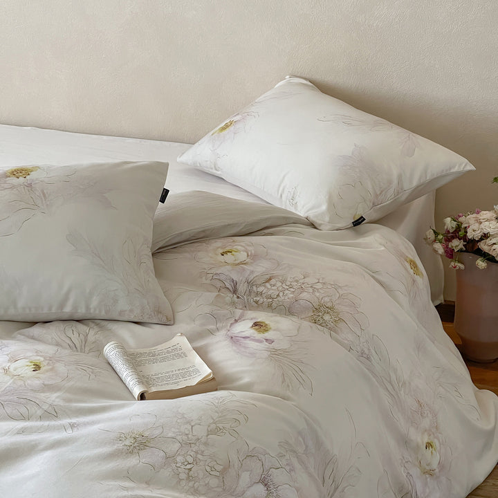 Luxuriöses Baumwollsatin-Bettbezug-Set mit floralem Vintage-Muster und Kissenbezügen