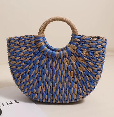 Damen Trendige Bast-Handtasche mit rundem Griff Karnz