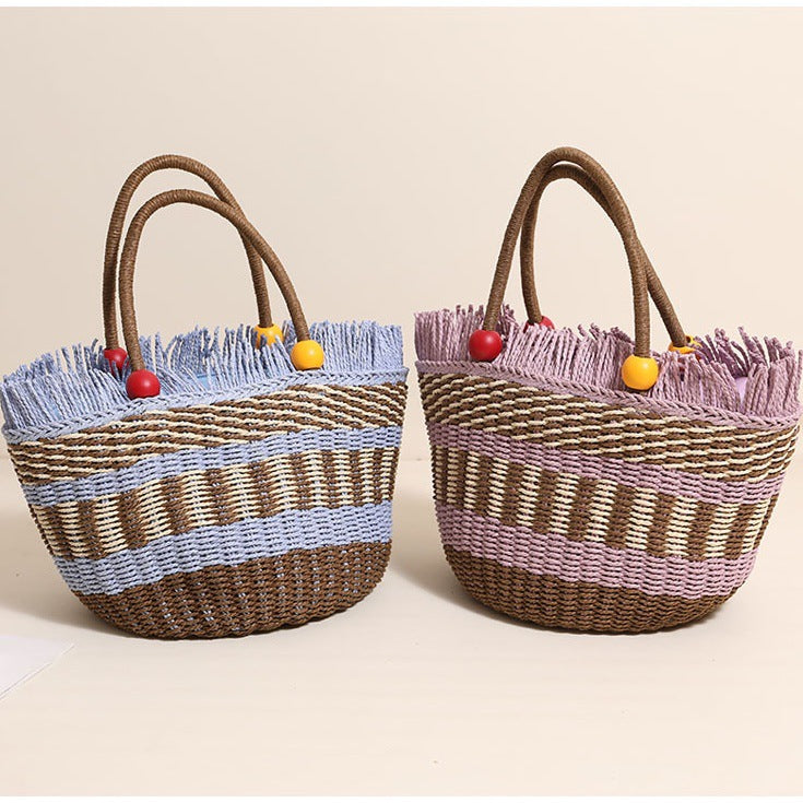 Damen Bequeme Strandtasche mit buntem Fransenbesatz Karnz