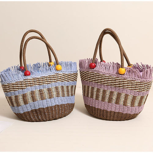 Damen Bequeme Strandtasche mit buntem Fransenbesatz Karnz
