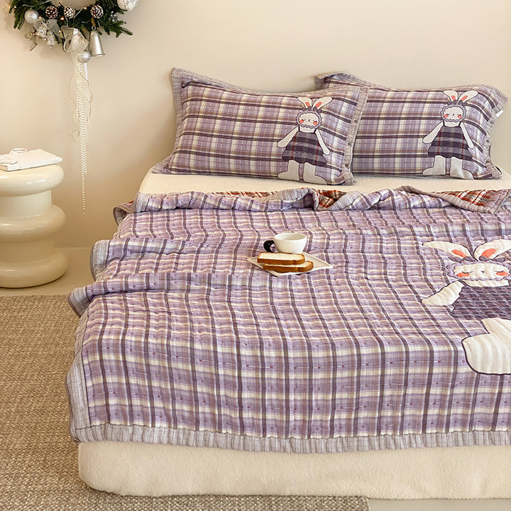 Gestepptes Baumwoll-Quilt-Set mit appliziertem Melonenmädchen und Wendekissenbezügen