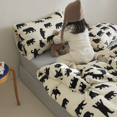 Wendbares Duvetbezug- und Kissenbezug-Set aus Baumwollsatin mit Teddybär- und Mondprint