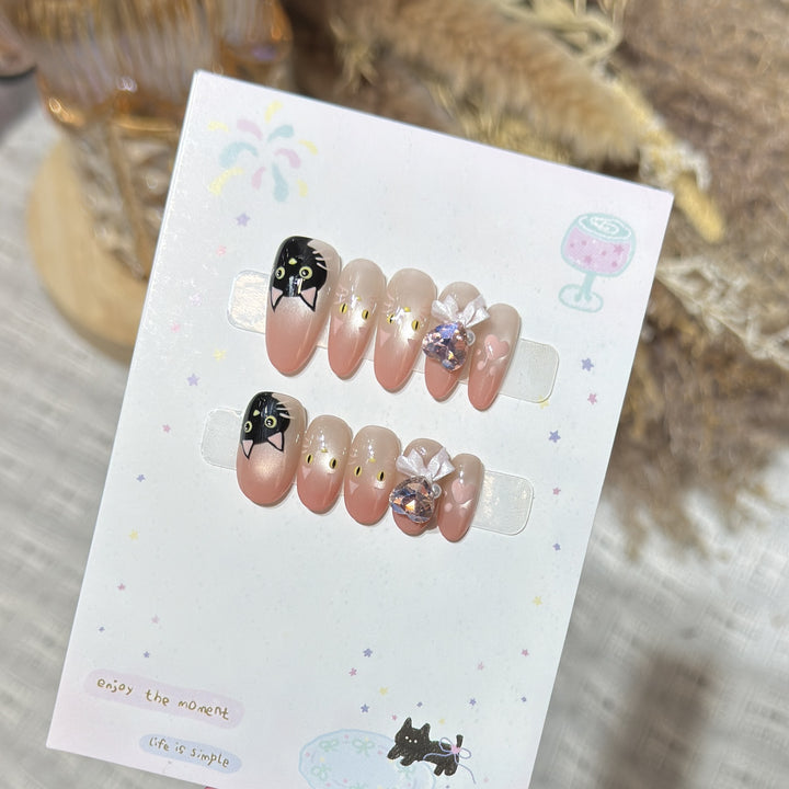 Verspieltes katzenbasiertes Press-On-Nagel-Set Karnz