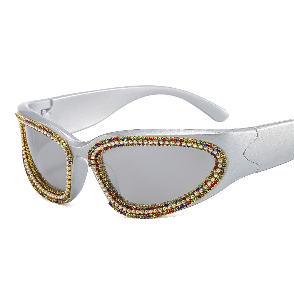 Damen stilvolle Sonnenbrille mit funkelndem Kristallrahmen Karnz