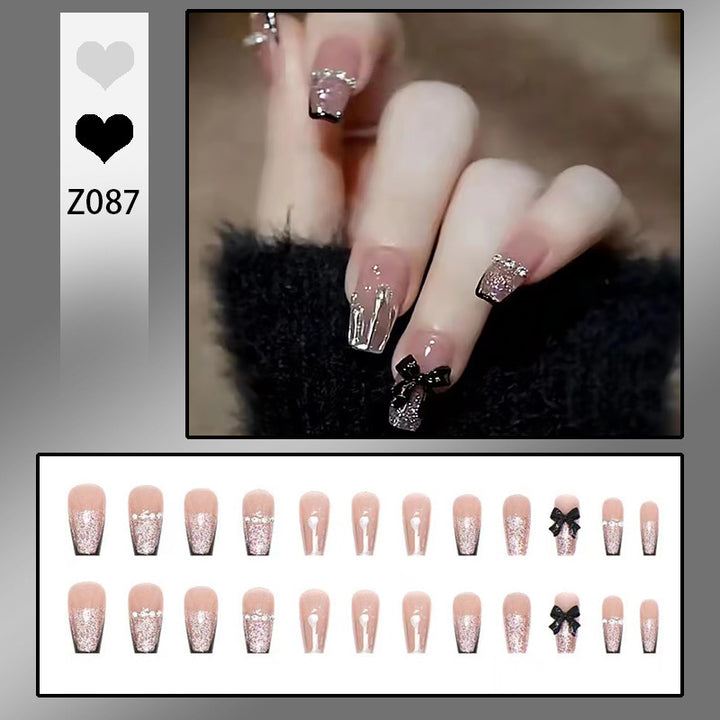Glamouröse Press-On Nagelset mit Schleifen-Akzenten