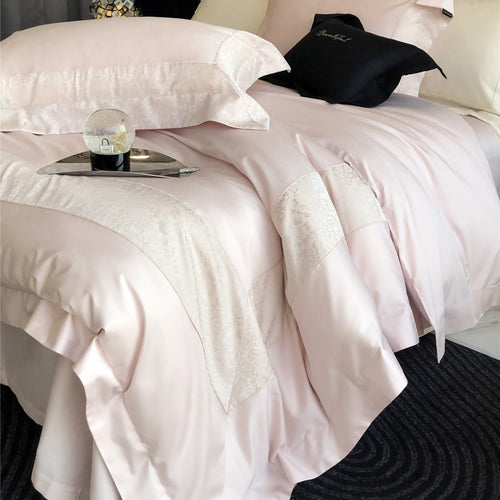 Luxuriöses Satinmischung Jacquard-Panel Bettbezug Set mit Kissenbezügen