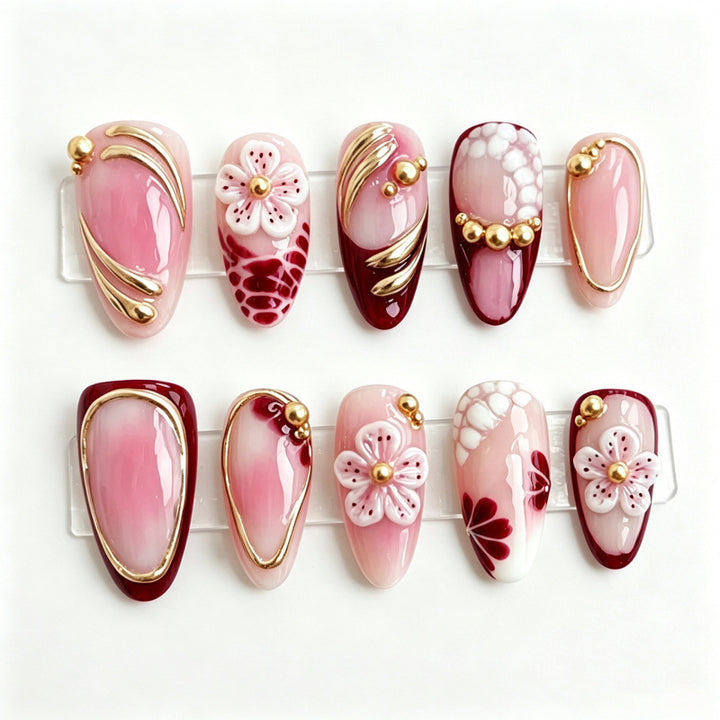 Künstlerisches Blumendesign Press-On Nagelset