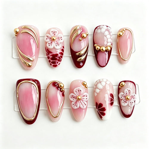 Künstlerisches Blumendesign Press-On Nagelset