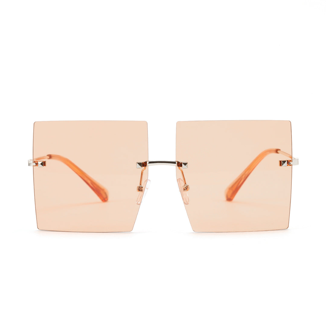 Damen modische quadratische Sonnenbrille mit breiten Gläsern und filigranem Metallrahmen Karnz