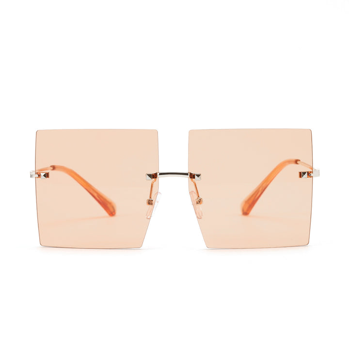Damen modische quadratische Sonnenbrille mit breiten Gläsern und filigranem Metallrahmen Karnz