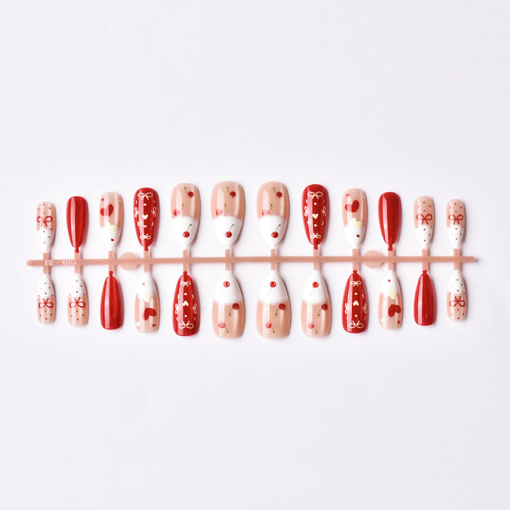 Dekorativer Cherry Love Press-On Nagelkunst Set
