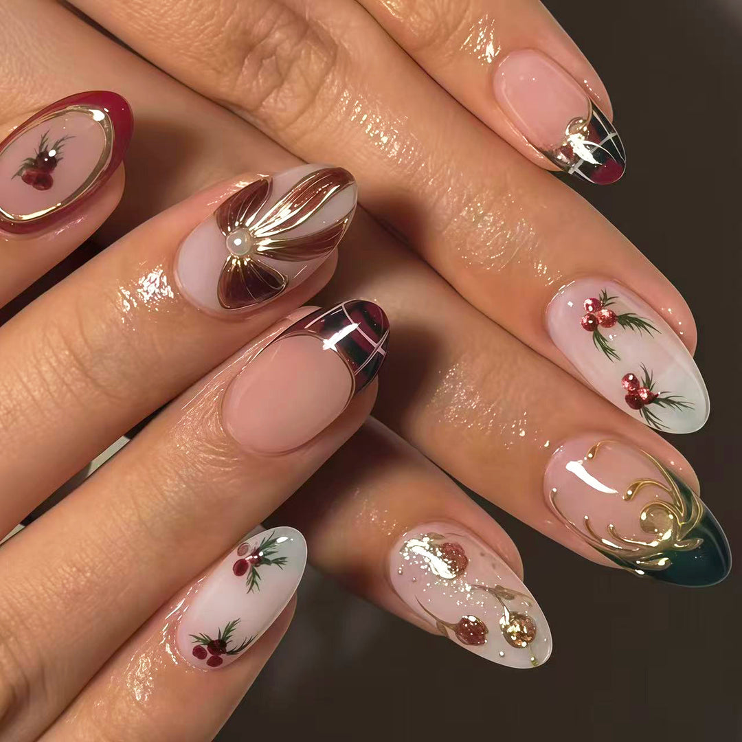 Künstlerisches, floral verziertes Press-On-Nagelset