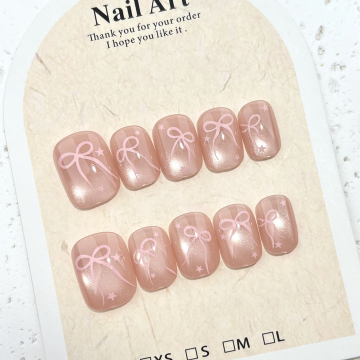 Press-On Nail Art Set mit dekorativem Schleifendesign