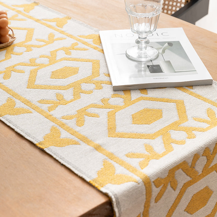 Moderner Baumwoll-Tischläufer mit geometrischem Linien-Jacquard Karnz