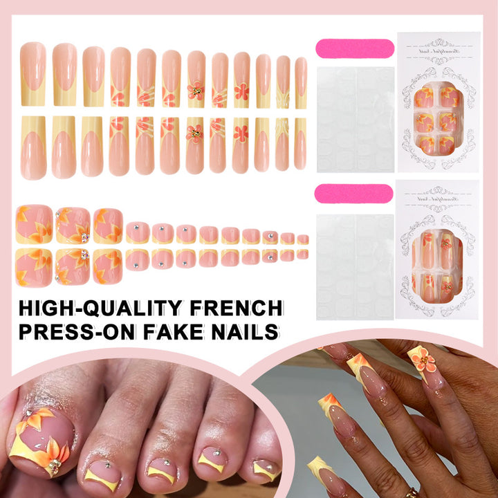 Französisch inspiriertes Blumen Press-On Nagelset Karnz