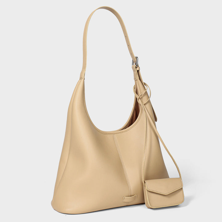 Weiches, geschwungenes veganes Leder Schulter-Hobo mit abnehmbarem Mini-Pouch