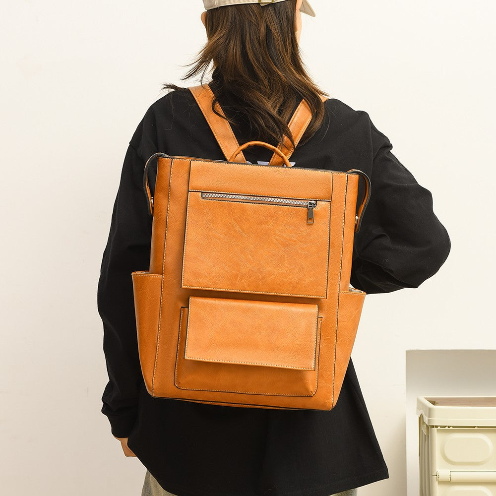 Multi-Taschen Echtes Leder Rucksack Karnz
