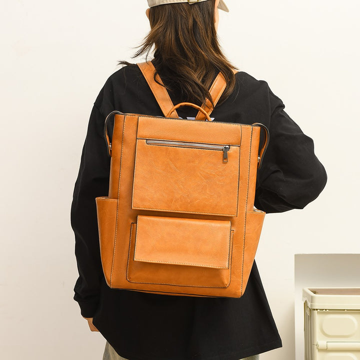 Multi-Taschen Echtes Leder Rucksack Karnz