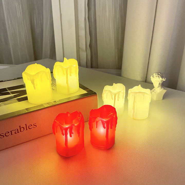Flammenlose LED Teelichtkerzen-Set mit realistischem Tropfrand und Flackerflamme