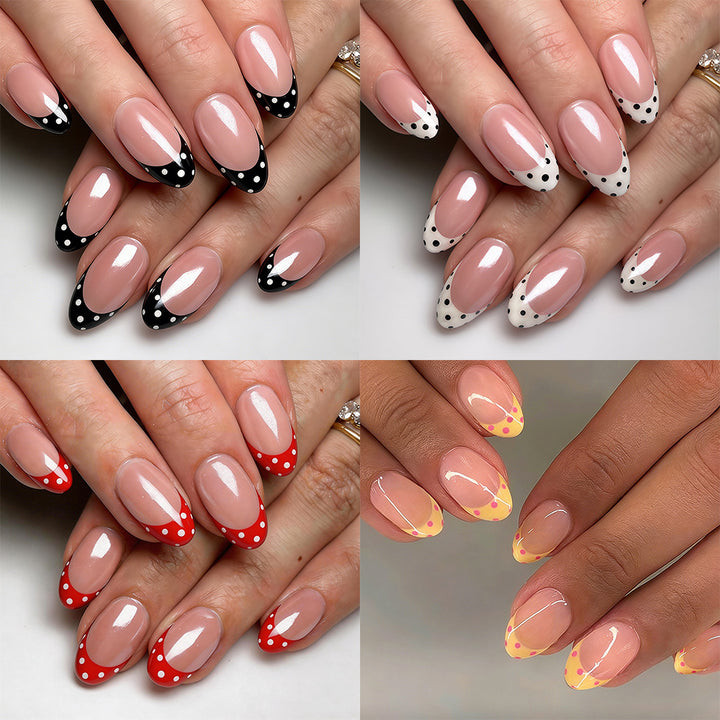 Kreatives Nageldesign Set mit Punkten und elegantem French Look Karnz