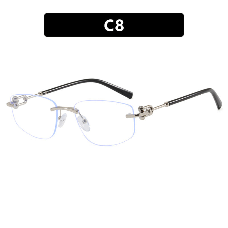 Damen elegante Halbgestell-Brille mit luxuriösem Metallrahmen und transparenten Gläsern Karnz
